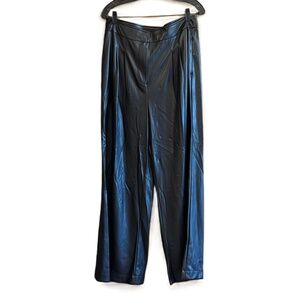 Ellie Tahari Black Pleated High Waisted Trousers Wide Leg Womens faux leather